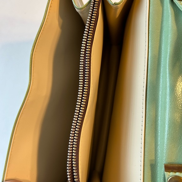 Vintage Markay Leather Clutch Hand Bag Green Gold Trim - Picture 10 of 14